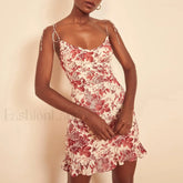 V Neck Ruffle Mini Floral Dress