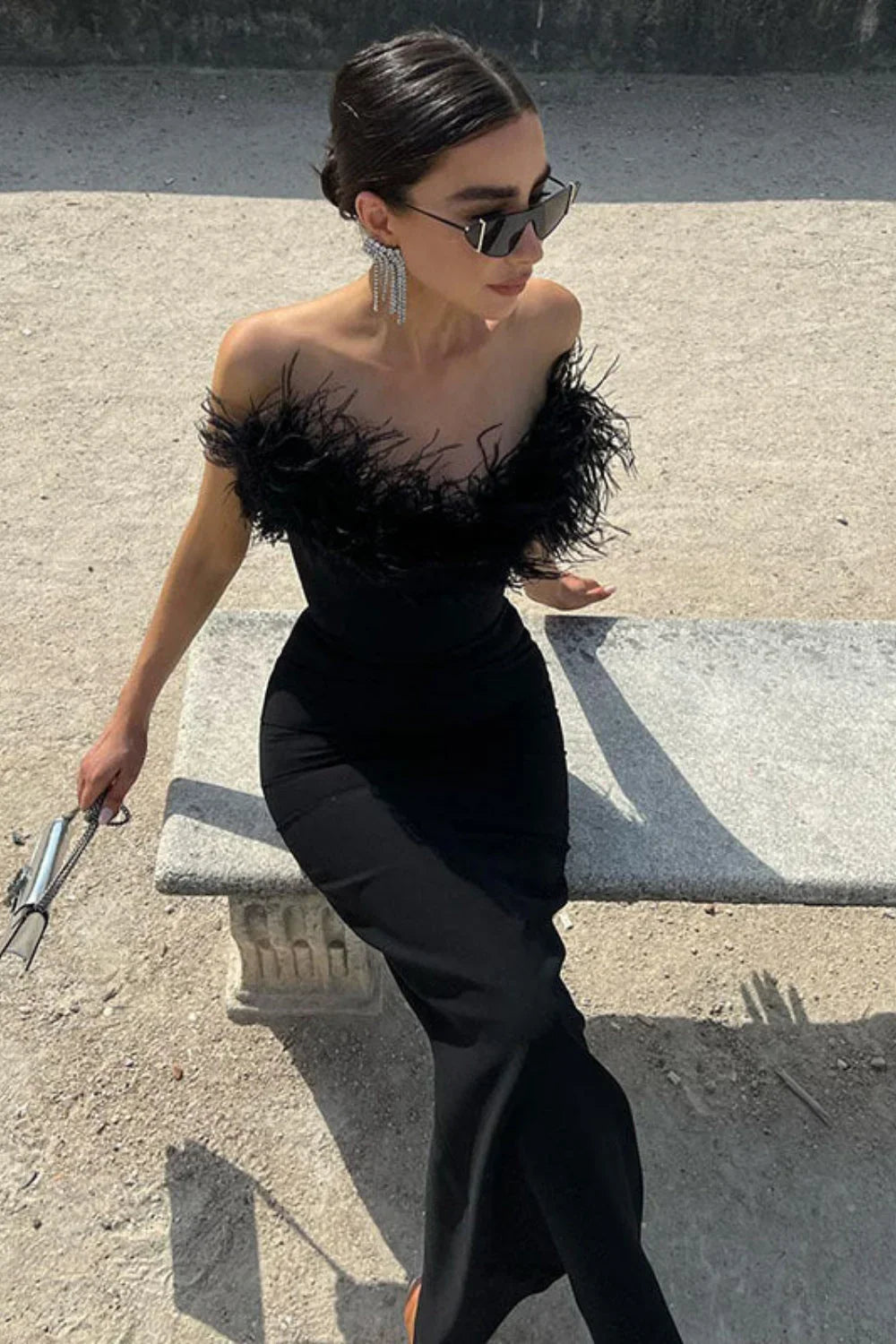 V Neck Tube Top Fishtail Fluffy Maxi Dress