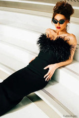 V Neck Tube Top Fishtail Fluffy Maxi Dress