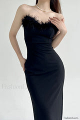 V Neck Tube Top Fishtail Fluffy Maxi Dress