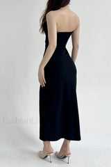 V Neck Tube Top Fishtail Fluffy Maxi Dress