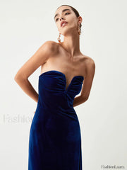 Velvet Bustier Graceful Tube Long Dress Dresses