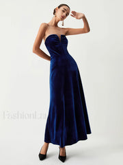 Velvet Bustier Graceful Tube Long Dress Dresses