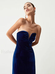 Velvet Bustier Graceful Tube Long Dress Dresses
