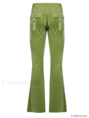 Velvet Solid Flare Leg Pants Pants