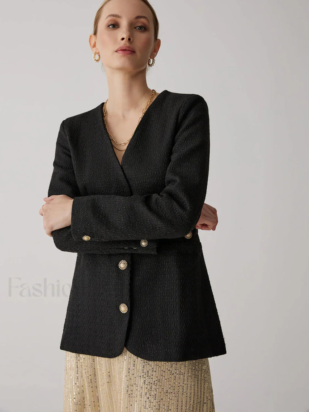 Vintage Black Graceful Tweed Blazer Blazers