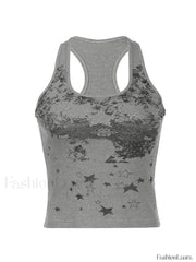 Vintage Floral Star Print Tank Top Tops&Tees