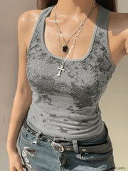 Vintage Floral Star Print Tank Top Tops&Tees