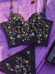 Vintage Lace Embroidery Bustier Black 1 / S Corset Top