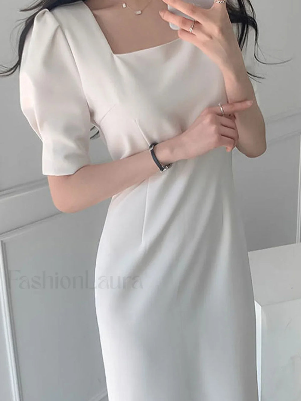 Vintage Puff Sleeve Split Maxi Dress Midi Dresses