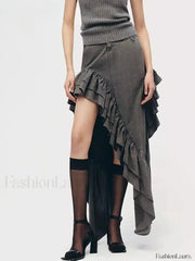Vintage Spliced Irregular Hem Skirt