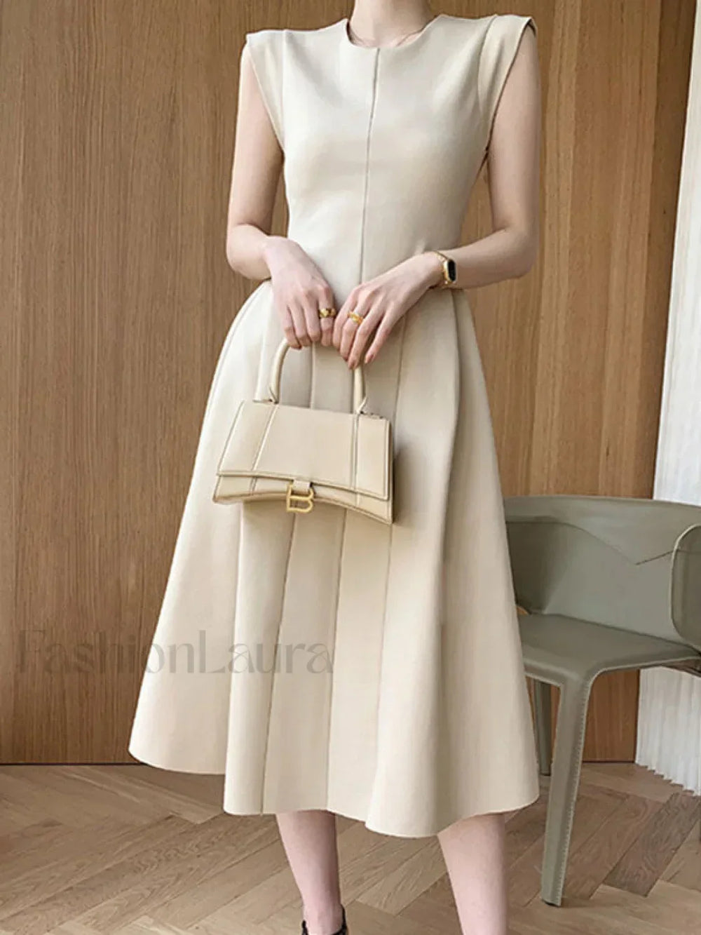 Vintage Spliced Swing Maxi Dress Beige / S Midi Dresses