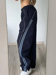 Vintage Striped Piping Baggy Sweatpants Straight Leg Pants