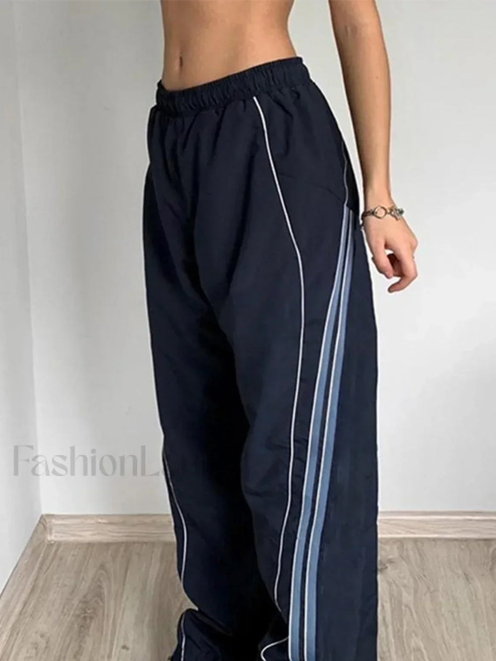 Vintage Striped Piping Baggy Sweatpants Straight Leg Pants