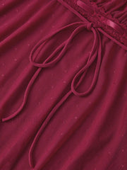 Vintage Tie Front Lace Trim Blouse Short Sleeves