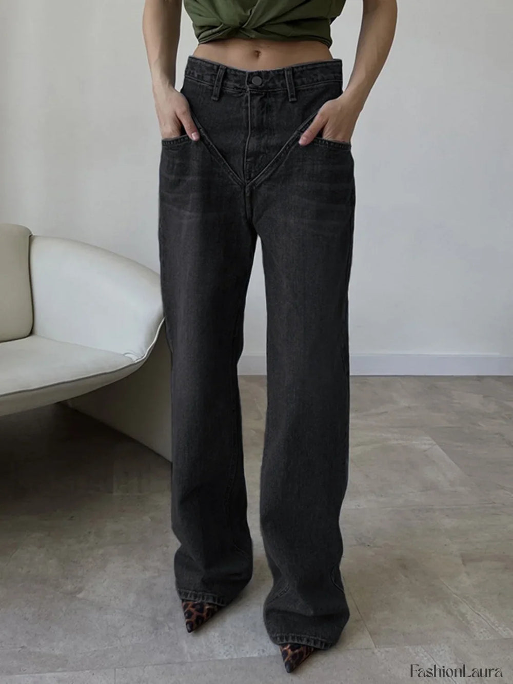 Vintage Wash Denim Trendy Straight Leg Jeans Jeans