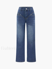 Vintage Wash Denim Trendy Straight Leg Jeans Jeans
