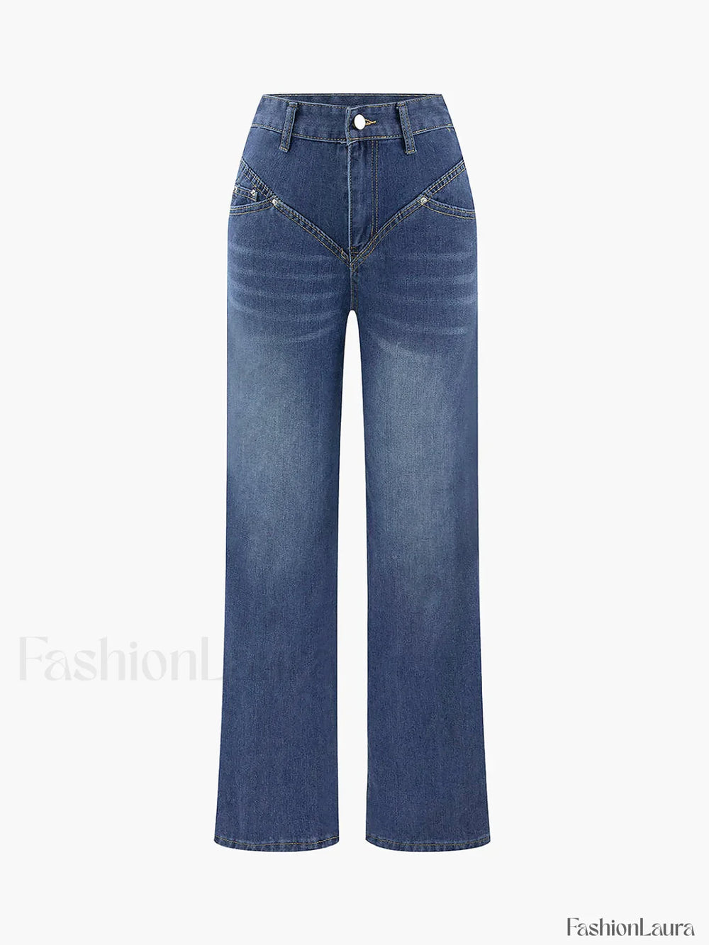 Vintage Wash Denim Trendy Straight Leg Jeans Jeans