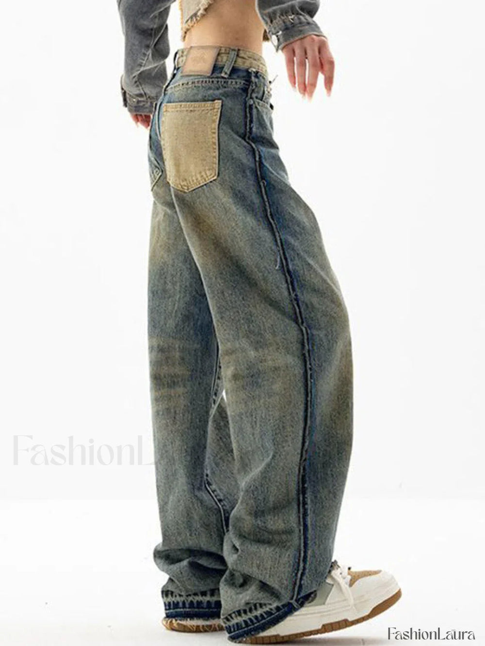 Vintage Wash Distressed Boyfriend Jeans Blue / S Boyfriend Jeans