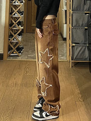 Vintage Wash Distressed Star Patch Boyfriend Jeans Boyfriend Jeans