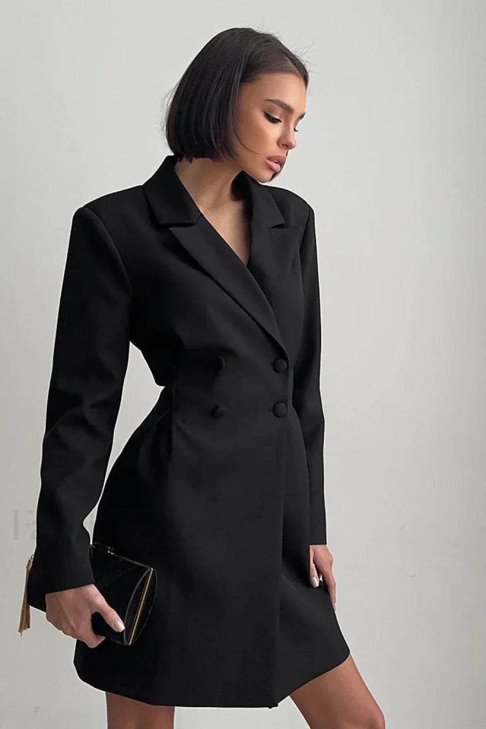 Waist Cinched Sweet Suit Style Strappy Work Dress Black / S