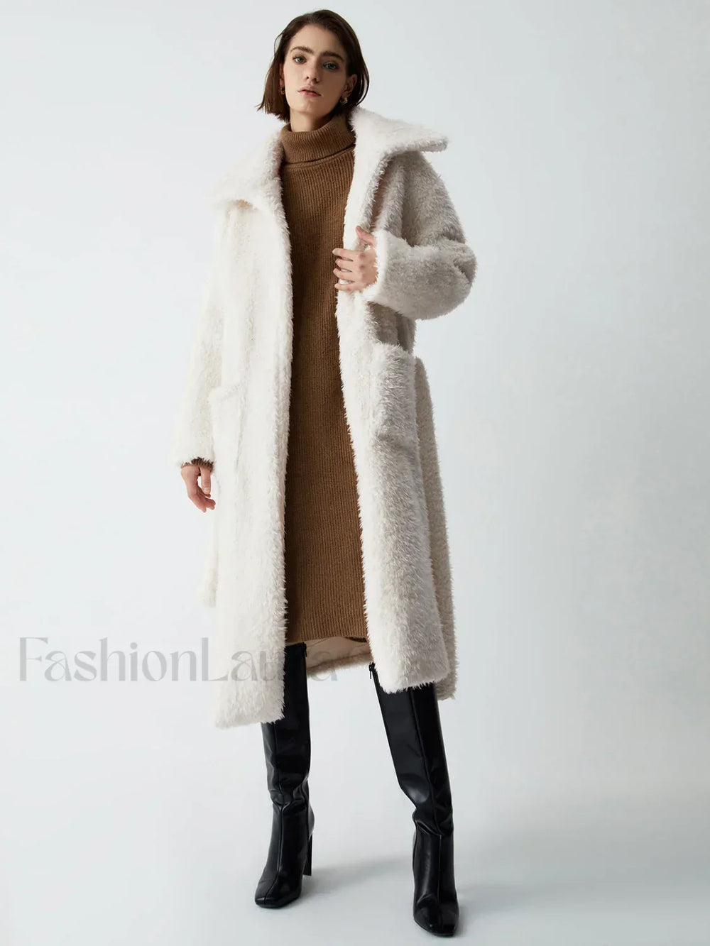 Warm Embrace Graceful Furry Trench Coat Off White / S Fleece Jackets