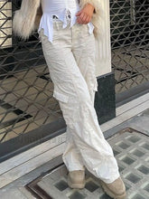 Washed Pocket Solid Cargo Pants Off White / S Pants