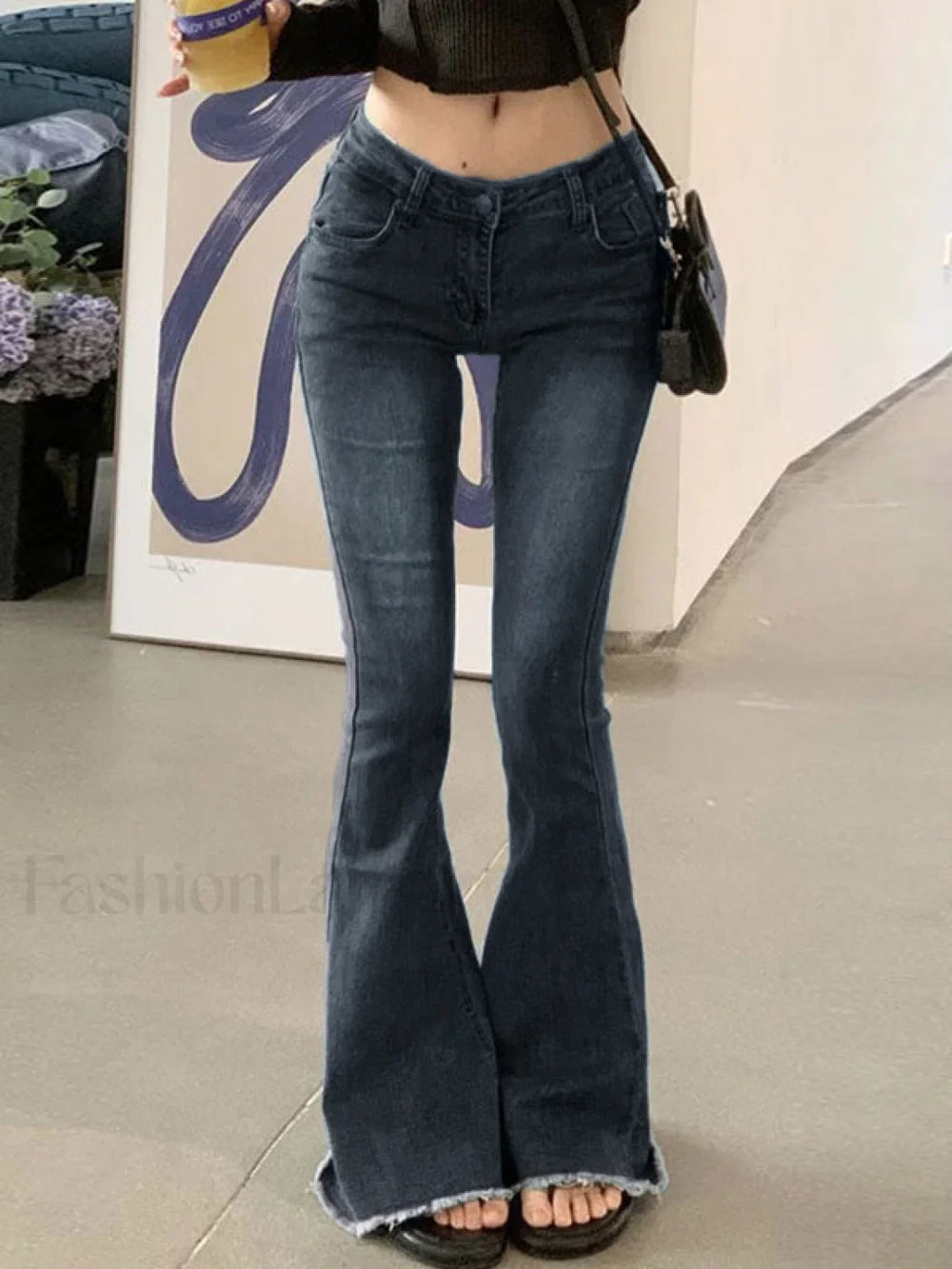 Washed Stretch Low Waist Flare Jeans Flare Jeans