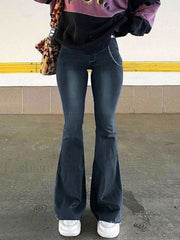 Washed Stretch Low Waist Flare Jeans Gray / S Flare Jeans