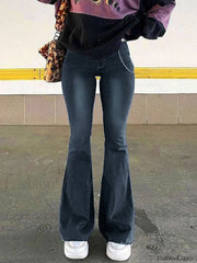 Washed Stretch Low Waist Flare Jeans Gray / S Flare Jeans