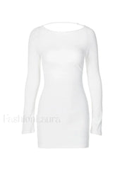 White Backless Long Sleeve Mini Dress Mini Dresses