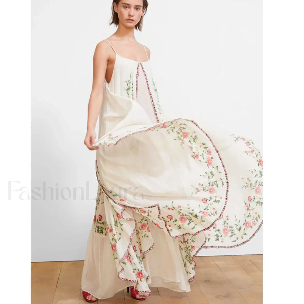 White Floral Embroidered Boho Dress