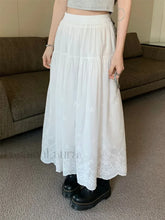 White Hollow out Embroidered Vintage Swing Long Skirt WHITE / One Size