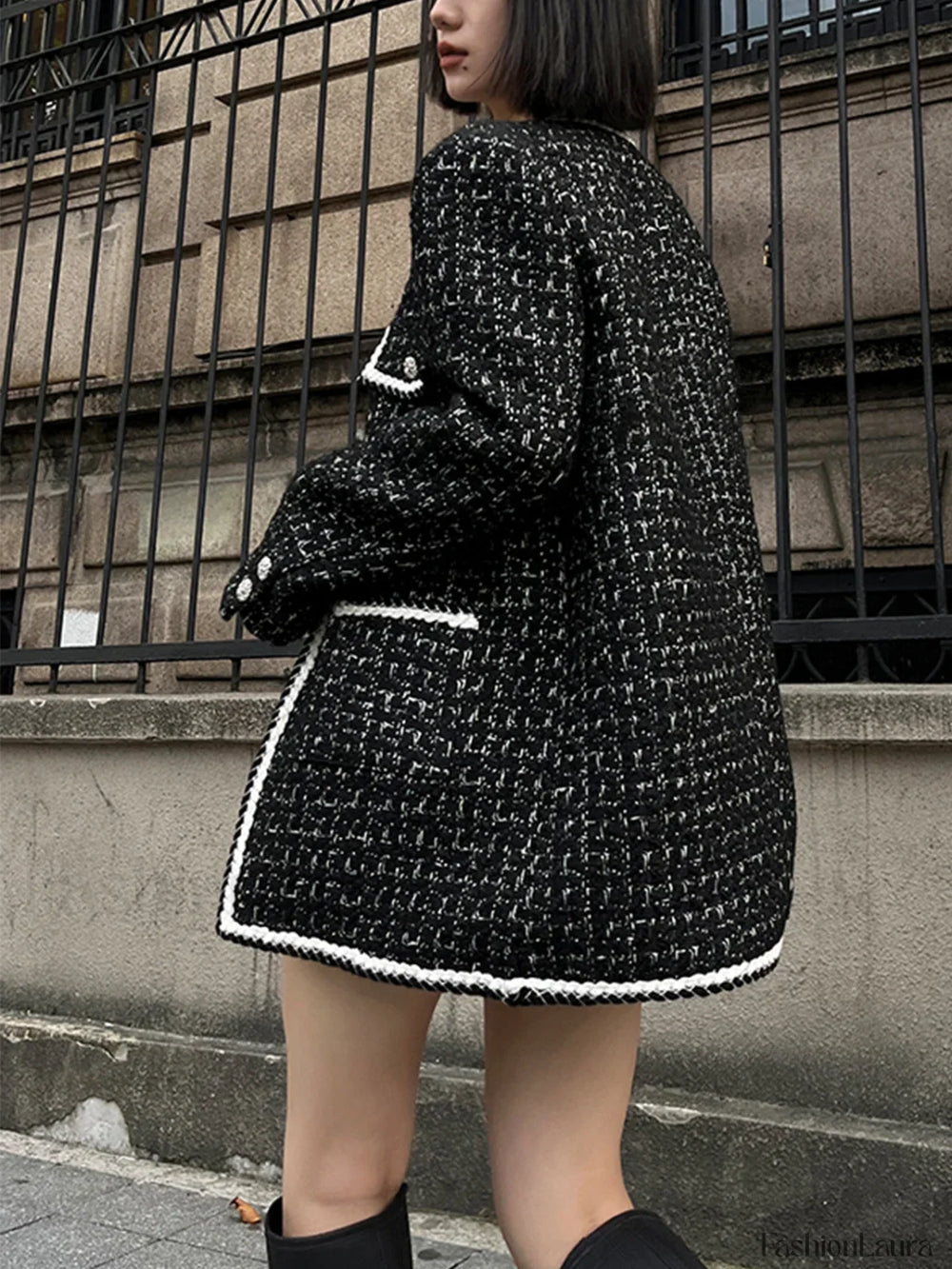 Wool blend Tweed Graceful Contrast Trim Jacket Jackets