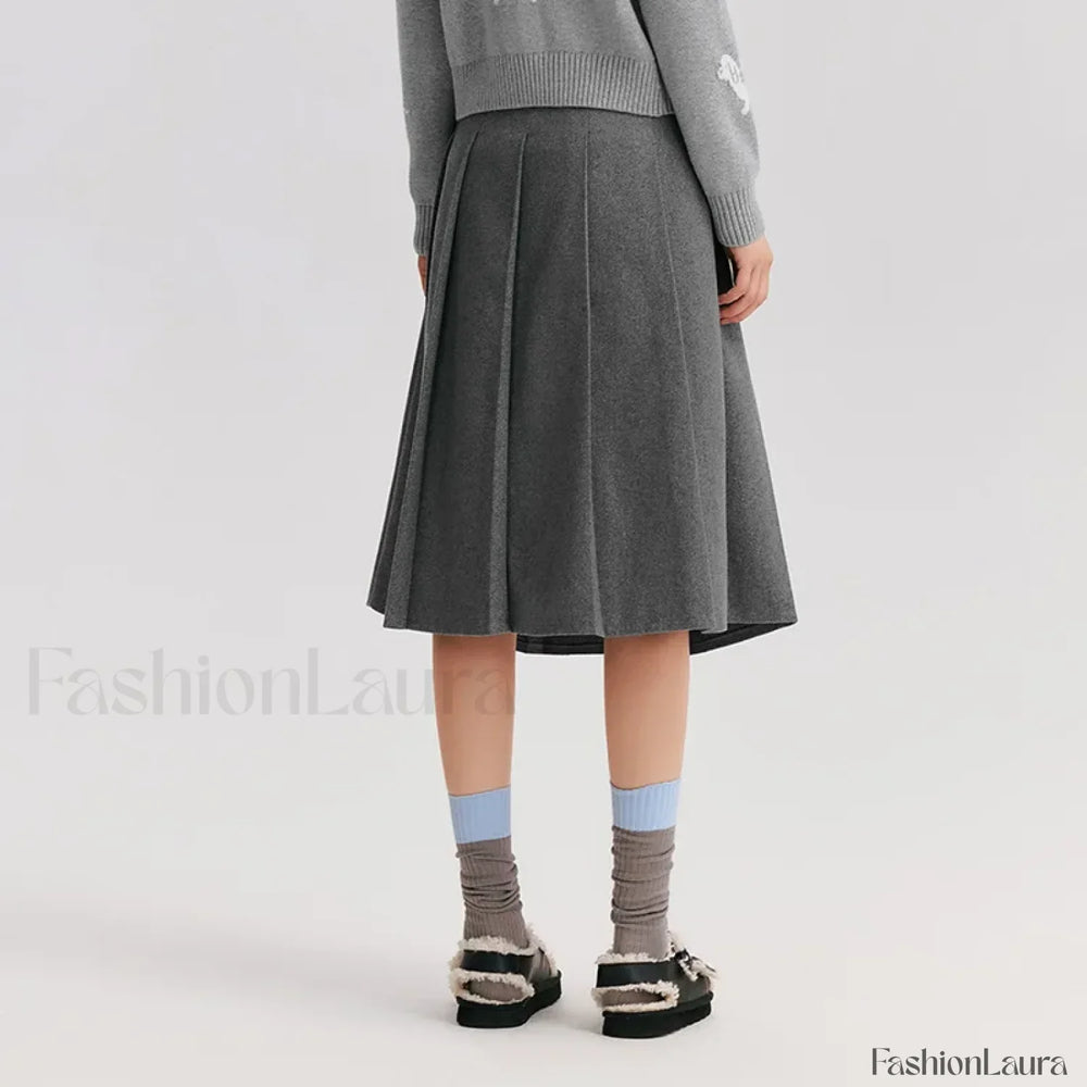 Woolen Pleated A Line Skirt
