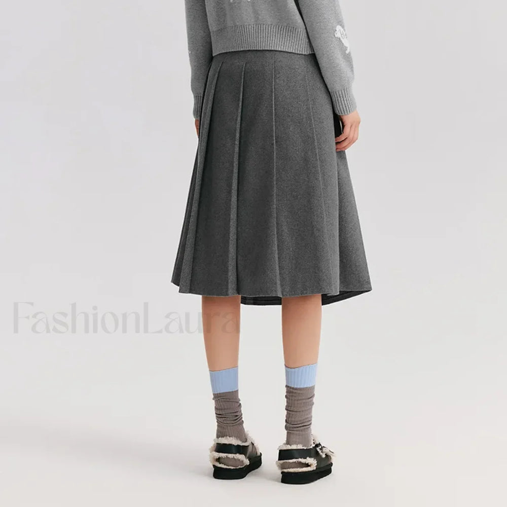 Woolen Pleated A Line Skirt