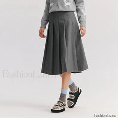 Woolen Pleated A Line Skirt Grey / XS