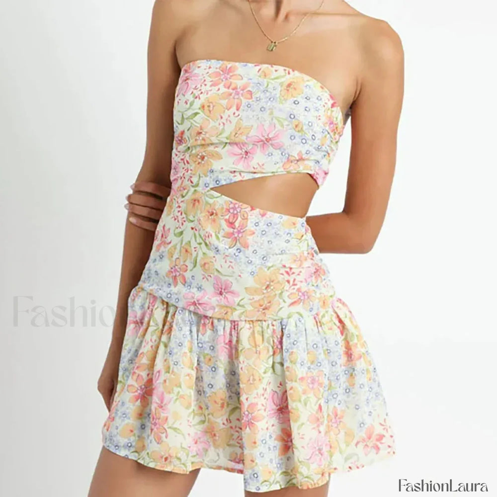 Wrapped Cake Mini Floral Dress beige / S