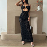 Y2K Floral Print Hollow Out Spaghetti Strap Floral Dress black / S