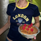 Y2K Goth Skinny Cropped T Shirt Blue / S