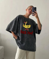 Y2K Kawaii Duck Print Cotton T Shirt Black / M