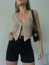 Y2K Sexy Casual Knitted V Neck Sleeveless Crochet Crop Top khaki / S