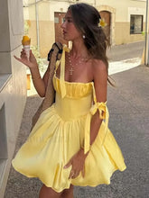 Yellow Slip Open Back Mini Dress