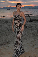 Zebra Print Backless Strappy Slim Floral Dress