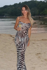 Zebra Print Backless Strappy Slim Floral Dress Stripe / S
