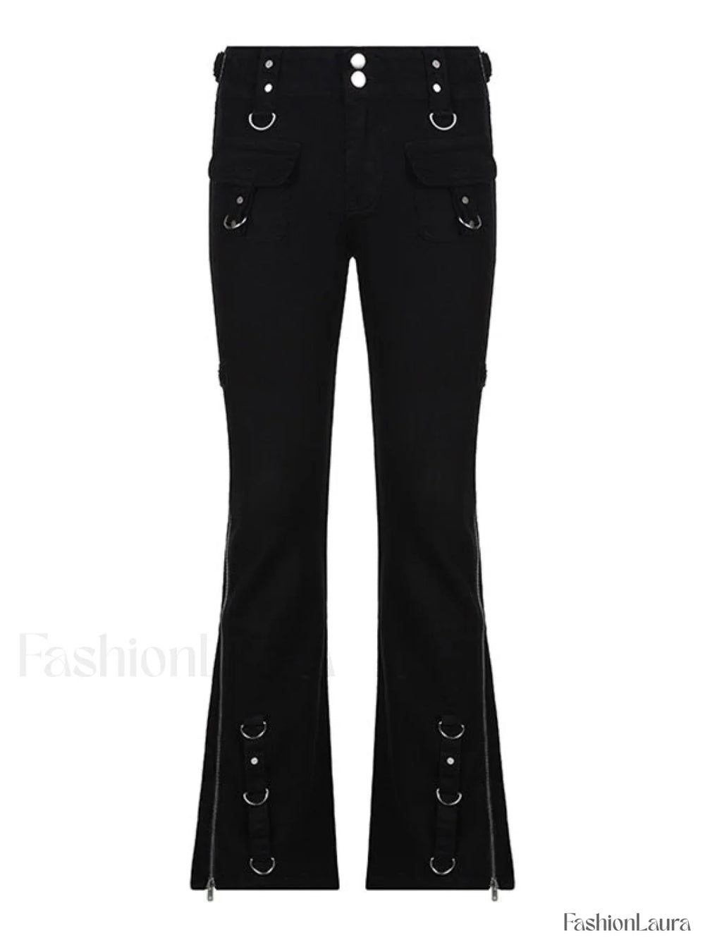 Zipper Design Low Waist Flare Cargo Jeans Cargo Jeans