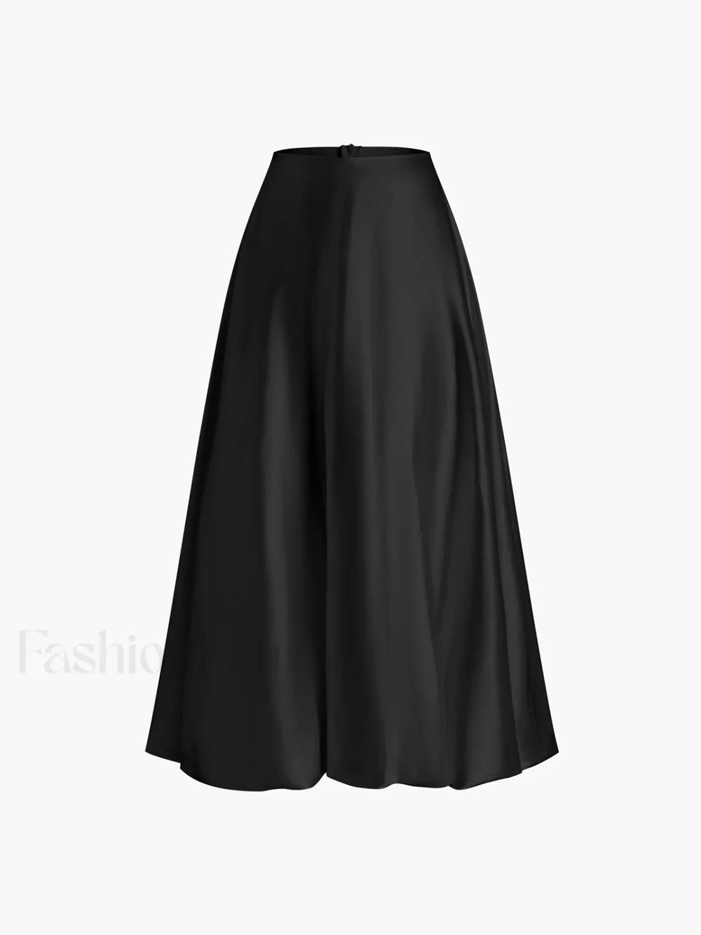 Zippered Satin Graceful A Line Midi Skirt Black / XS Skirts