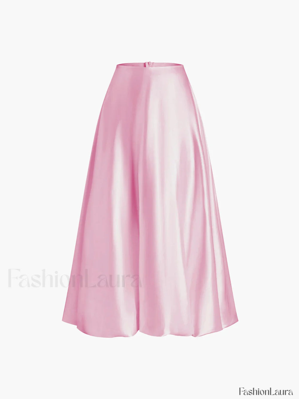 Zippered Satin Graceful A Line Midi Skirt Pink / XS Skirts