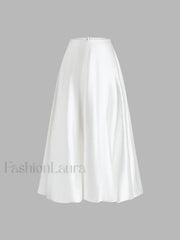 Zippered Satin Graceful A Line Midi Skirt Skirts