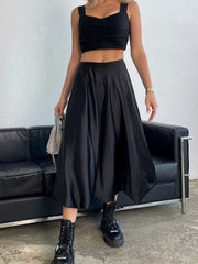 Zippered Satin Graceful A Line Midi Skirt Skirts